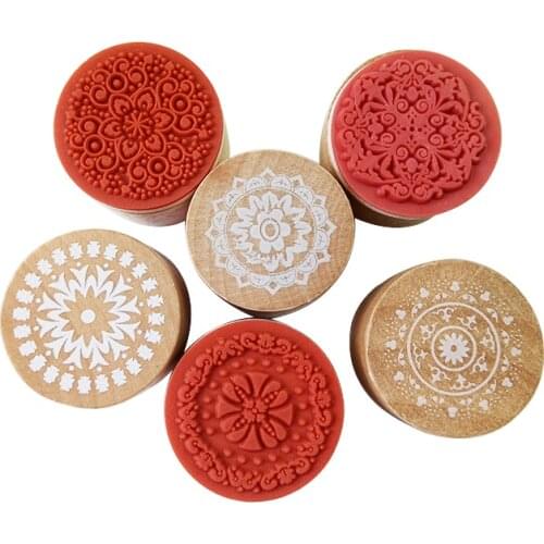 1 Pcs/lot Vintage Round Floral Flower Pattern Wooden Rubber Stamps DIY Handmade Stamps