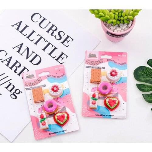 12packs/lot Creative Cute Cookie Donut Eraser Set For Office School Kids Prize Writing Drawing Student Gift Free Shipping