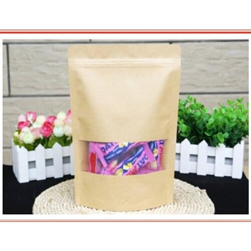 16cm*26cm,100pcs/lot,stand up Zipper/zip lock Kraft paper bag with window PE inside kraft bag for food