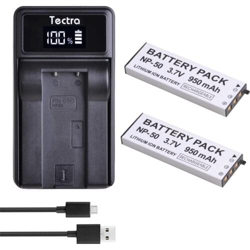 2PCS 950mAh NP-50 NP50 Battery for Casio Exilim EX-V7, EX-V7R, EX-V8, EX-V8SR cameras +LED USB Charger