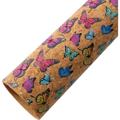 20*33cm Butterfly Floral Printed Wood Faux Synthetic Leather Fabric For Bows Leather Crafts DIY Handmade Material,1Yc19527