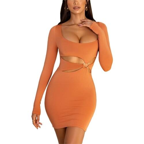 2021 Fashion Women Hollow Out Solid Sheath Dress Sexy Long Sleeve Square Collar Skinny Mini Dress Club Evening Party Dress