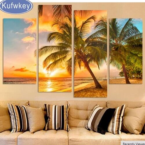 5d diy diamond painting cross stitch Beach Coconut trees nature scenic Full diamond embroidery diamond mosaic home decor 4 pcs