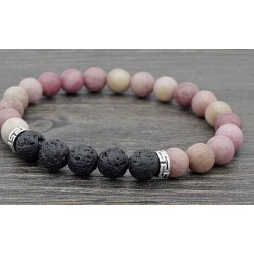 8mm iju6786 Reiki Chakra black volcanic lava Bracelet Rhodochrosite Buddha Yoga stone bead essential oils diffuser Bangles