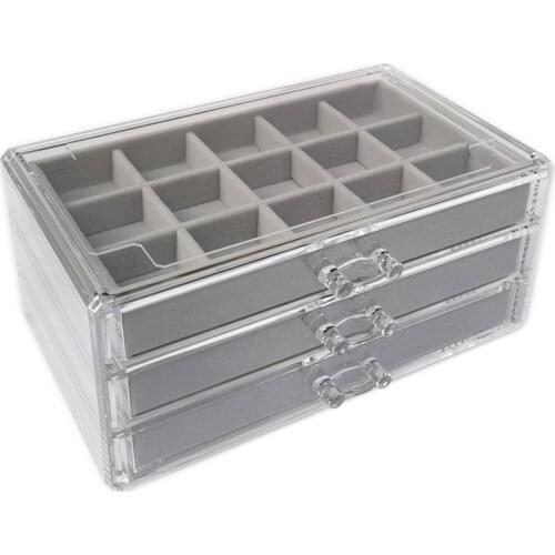 Three-Drawing Multi-Frame Acrylic Flannel Storage Box Jewelry Necklace Finishing Box Earrings Ring Display Stand Tray