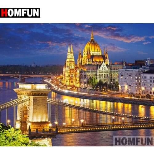 HOMFUN Full Square/Round Drill 5D DIY Diamond Painting "Night view building" Embroidery Cross Stitch 5D Home Decor A15687
