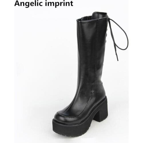 Angelic imprint mori girl Women shoes lady lolita punk motorcycle Boots woman Autumn high trifle heel pumps platform shoes 33-47