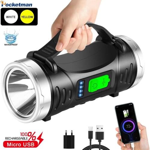 White/Yellow Dual Light Source Flashlight Portable Searchlight Torch Lantern Portable Spotlight Night Fishing Hand Lamp Lanterna