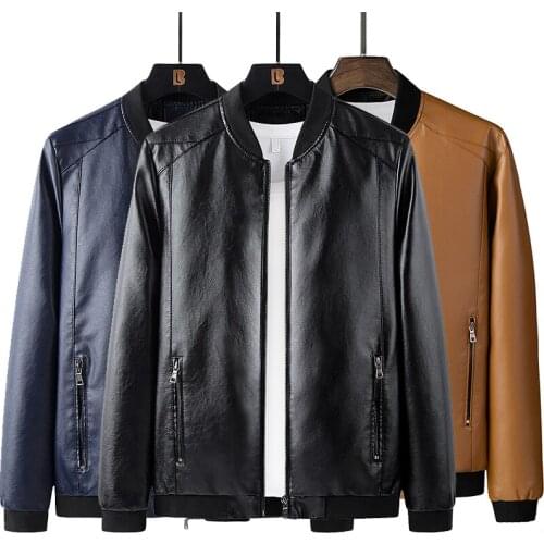 Large Size Leather Coat Male PU Frosted Locomotive Zipper Leisure PU Standing Collar Leather 2021 Spring and Autumn Models 6XL