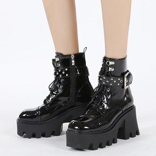 Women Ankle Boots PU Leather Buckle Platform Lace-up Female Boot Non-Slip Keep Warm Winter Ladies Outdoor Shoes Womens Footwear