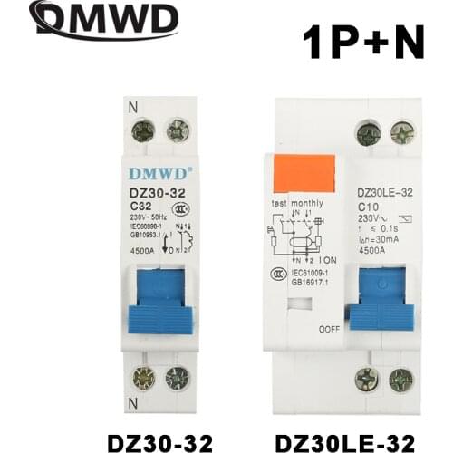 DMWD DPNL DZ30LE-32 1P+N 32A 230V 220V 50HZ 60HZ Residual Current Circuit Breaker With Over Current And Leakage Protection RCBO