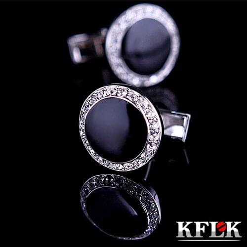KFLK Luxury shirt cufflink for mens Brand cuff buttons Crystal cuff links Black High Quality gemelos abotoaduras Jewelry
