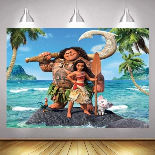 Moana Photo Backdrop Girls Princess Baby Happy Birthday Party Cartoon Decoration Photography Backgrounds Banner