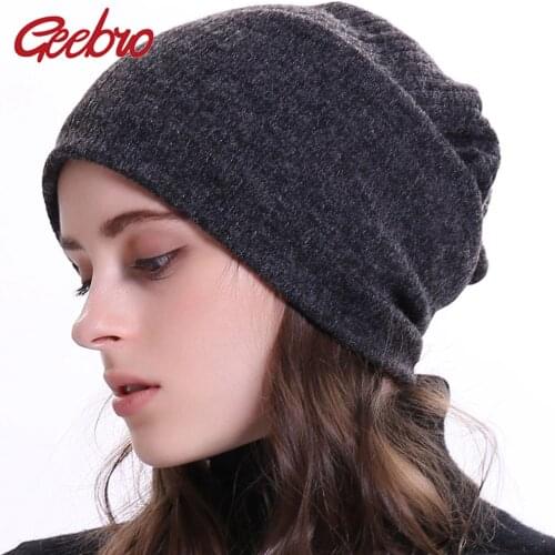Geebro Womens Ribbed Beanie Hat Winter Plain Cotton Slouchy Beanies for Female Ladies Balavaca Skullies&Beanies Dropshipping
