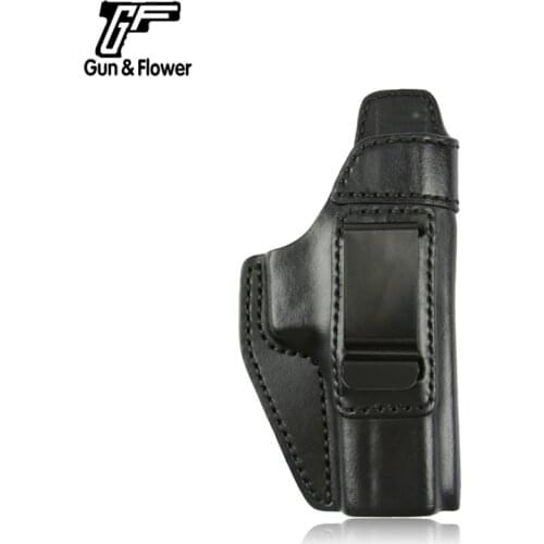 Gunflower Thumb release Leather Holster OWB Open muzzle Gun Pouch with Belt Loop for Glock 17/22/31