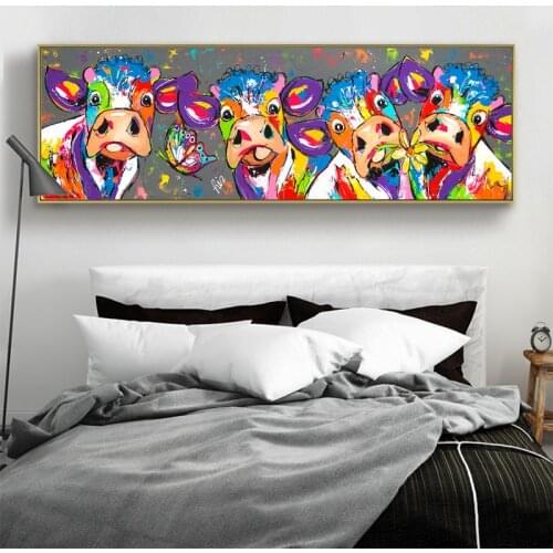 Colorful Animal Abstract Cows Wall Art Canvas Paintings Prints Vrolijk Schilderij Poster Wall Picture for Living Room Home Decor