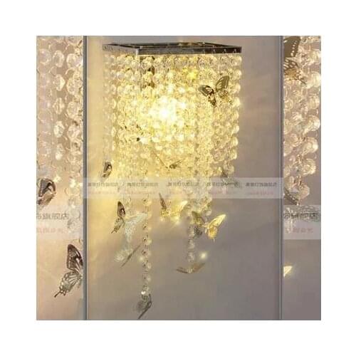 L Crystal wall lamp bedside lamp LED stainless steel butterfly crystal porch European American pastoral bedroom restaurant creat