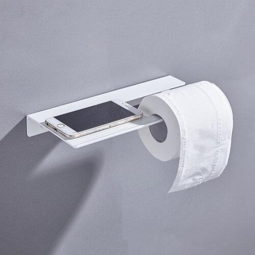 Multifunctional Black Paper Towel Rack Bathroom Wall Mounted Storage Shelf Space Aluminum Toilet Paper Holder