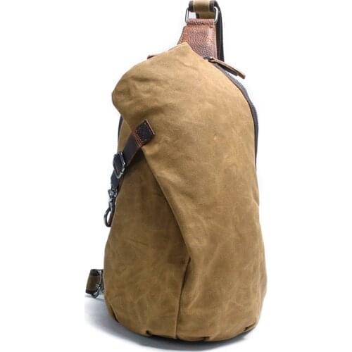 SOAEON Mens sling backpack wax canvas messenger bag casual backpack dumpling bag chest bag with first layer of leather