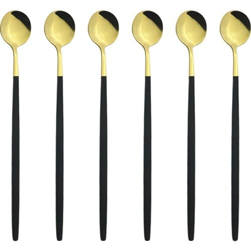 6Pcs Coffee Stirring Spoon Cutlery Set Juice Colorful Tea Spoons Dinnerware Ice Cream Long Handle Scoop Tableware Kitchen Tools