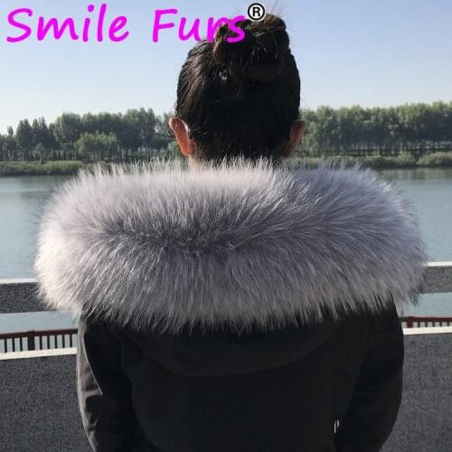 Real racoon fur collar Womens Winter Fur Collar Warm Super Large Furry Ladies Shawl Men Jackets Cap Plus Size Scarf Neck Warmer