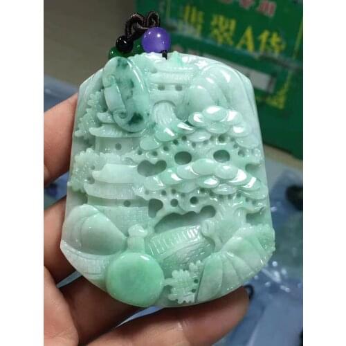 Natural Myanmar jade A HandCarved landscape jadeite jade green jade pendant jade necklace pendants jewelry necklaces men