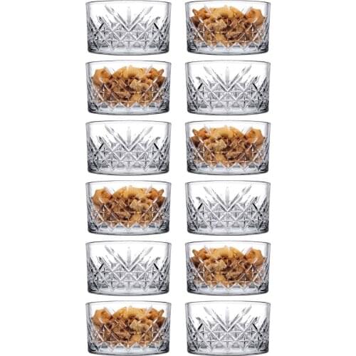 12 pcs Timeless Confectionary Bowl Volume: 225 cc. Yükselik: 54mm. Mouth Diameter: 90 mm Base Diameter: 86,5mm Glass Health