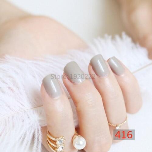 NEW fashion beautiful candy color Nail finished fake nails short paragraph 24pcs Shrimp color gray brown N416