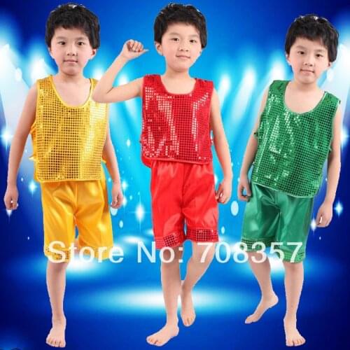 Wholesale Free Shipping Children Folk Dance Costume Performance Clothes Vest Trousers Set Red Green,Yellow S,M,L,XL,XXL