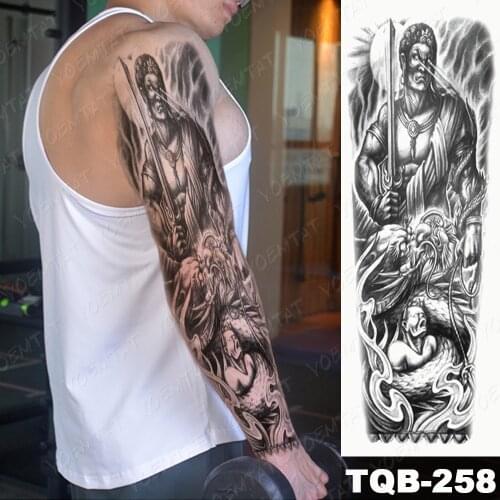 Full Arm Waterproof Temporary Tattoos Japanese Geisha Snake Watertransfer Tatoo Sticker Lotus Peacock Girl Tattos Body Art Women