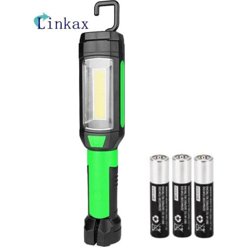 Portable LED+COB LED Flashlight With Magnetic Working lamp 2 Mode Torch Flashlight Life Lighting Hook Camping Lantern Use AAA