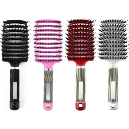 Women Nylon Bristles Detangle Hairbrush Anti-Static Curved Vented Ribs Curly Hair Scalp Massage Comb Hairdressing Tools