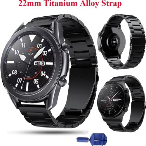 22mm Titanium Strap For Samsung Galaxy Watch 3 45 Band Huami Amazfit GTR 2e 47mm Watchbands Metal Stainless Steel Clasp Bracelet