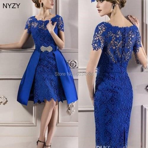 Detachable Skirt 2 Piece Mother of the Bride Groom Lace Dresses 2020 NYZY M8 Wedding Guest Wear Royal Blue Dress Party Cocktail