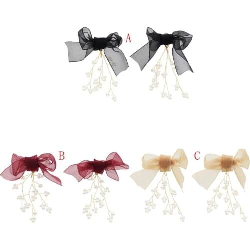 Pearl Crystal Earrings New Personality Fashion Sweet Cute Lace Bow Tassels Pendientes Mujer Moda Womens Gift