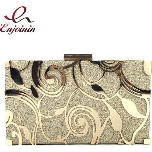 Luxury Metallic Sequin Box Party Clutch Fashion Geometric Pattern Chain Shoulder Bag Wedding Gold Purses and Handbags for Women