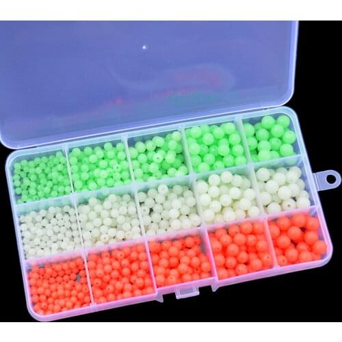 Luminous Fishing Beads 975pcs Assorted Green White Red Round Soft Rubber Glow Fishing Rig Beads