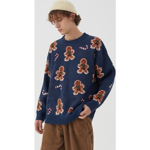 Vintage Sweater Men Pullover Fashion O-neck Cartoon Embroidery Clothes Spring Autumn Causal Loose Knitted Sweater Men Pullovers