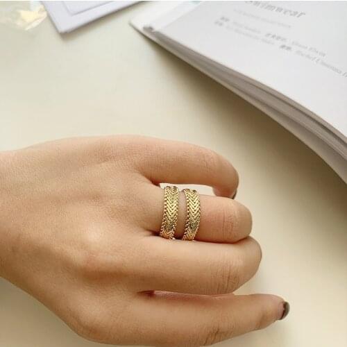 All-match Twine Woven Snake Chain Double Layer 14K Gold Plated Index Finger Rings For Unisex Fashion Cool Accessories Snake Ring