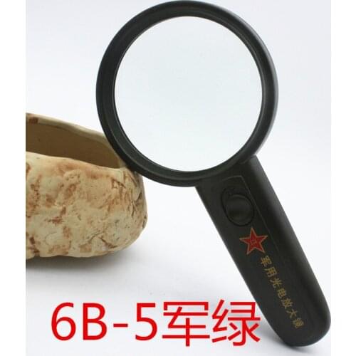 3 Times 75mm Army Green Magnifer Child Toy Pocket Handheld Magnifying Glass loupe Magnifier for Old Man with 2 LED lamp Lights