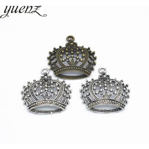 YuenZ 2pcs Zinc alloy Antique Silver color Crown Charms Pendants Jewelry Findings For DIY Choker Necklace Bracelet 40*39mm N216