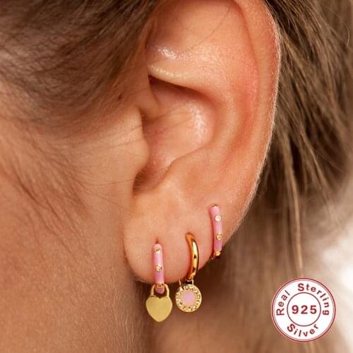 BOKAO 2021 Trend Pendientes Plata S925 Green Enamel Gold Earrings for Woman Loop Earrings Piercing Jewelry Bijoux Femme Boucle