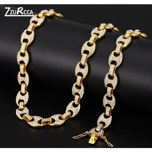 Men Hip hop Iced Out Bling Full Pave Rhinstones chain Necklace fashion CZ Miami Cuban chains necklaces Hiphop for unisex jewelry