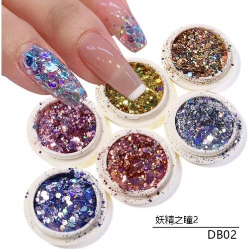 1 Set 6 Box Holographic Nail Glitter Set Gold Bottle DIY Flake Nail Art Dust Hexagon Glitter Powder Mermaid Sequins For Nail