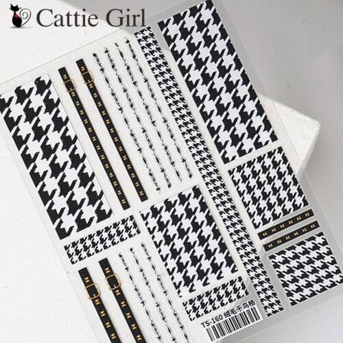 1 Sheet Houndstooth Plaid Rivet 3D Nail Art Transfer Stickers England Grain Nail Designs Nail Accessories for Nail Decorations