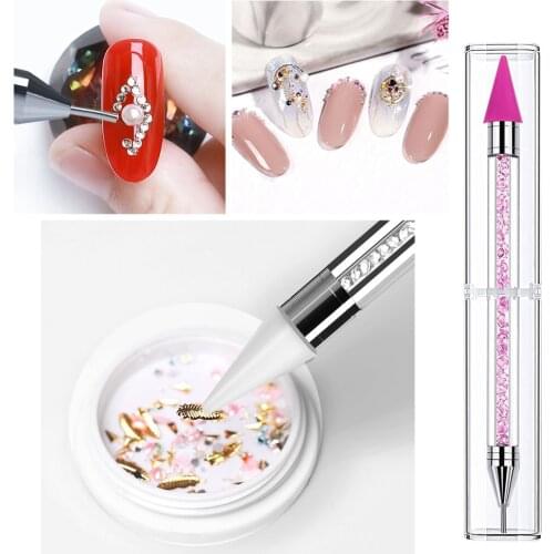 1PC Crystal Dotting Wax Pen Rhinestones Gem Picker Dual Heads Acrylic Metal Picking DIY Nail Art Decoration Point Drill Tools