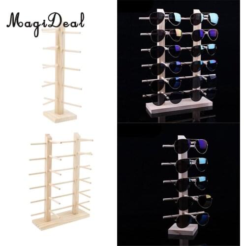 2pcs Wood Sunglasses Eyeglass Rack Display Stand Holder For 5 Pairs 12 Pairs