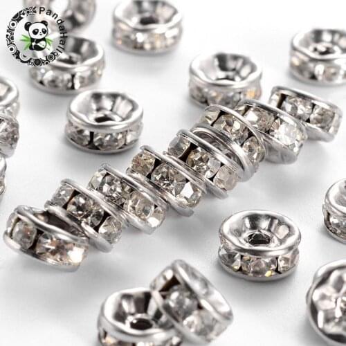 200pcs 304 Stainless Steel Disc Spacer Beads with Rhinestone Shiny bead for jewelry making Crafts ,8x4mm, Hole: 2mm F60