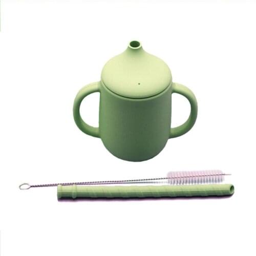 3 Pcs Baby Food Grade Silicone Feeding Sippy Cup Dual Handle Drinking Straw Cups
