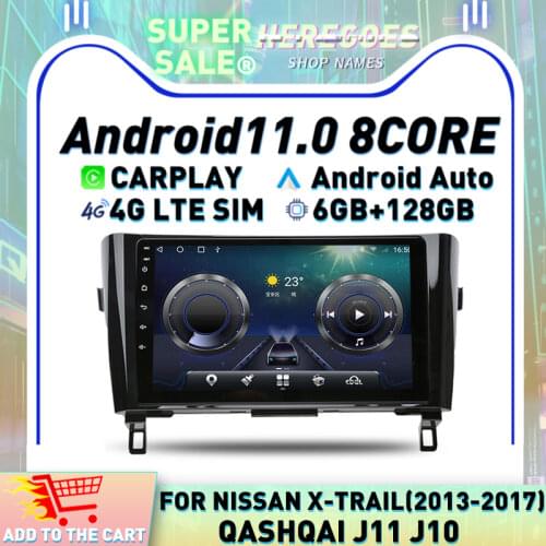 Carplay 9" Android 10.0 Car Multimedia Video Player For Nissan X-Trail Qashqai J11 J10 2013 - 2017 4G LTE Navigation GPS Radio